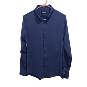 Slim Fit Express Men's Navy Patterned Casual Shirt